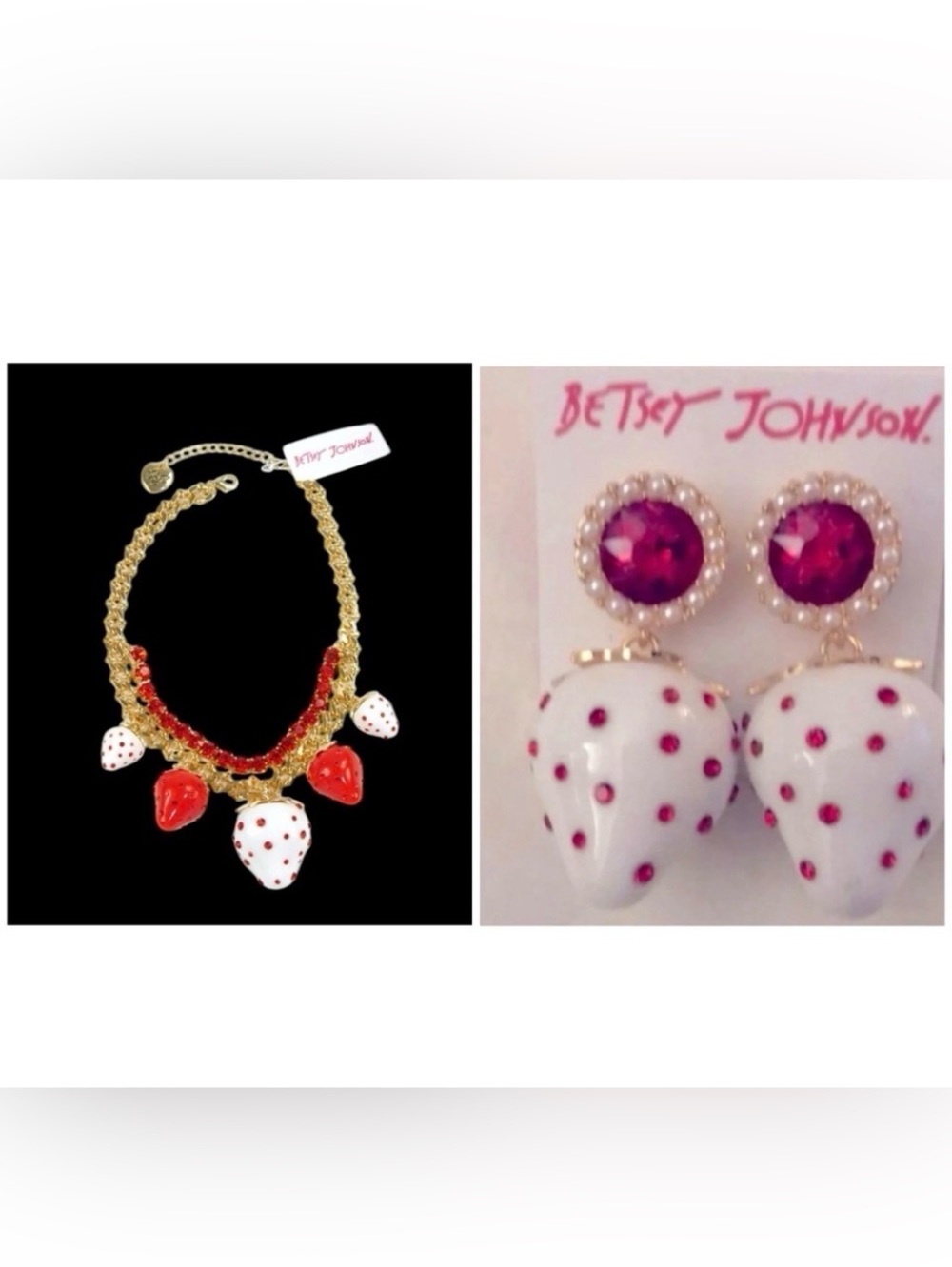 BETSEY JOHNSON SET Strawberry & Red Crystal Multi-Strand Necklace & Earrings NWT